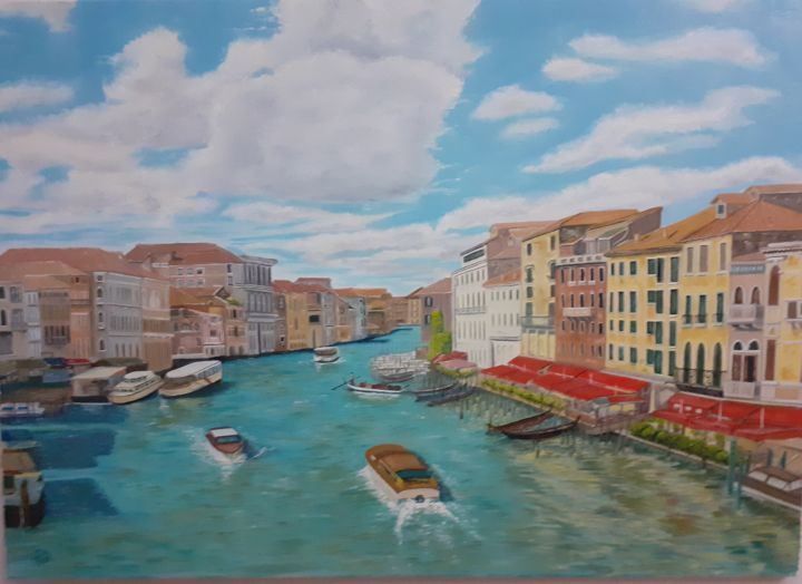 Painting titled "Veneza" by Júnior Camargo, Original Artwork, Oil Mounted on Wood Panel