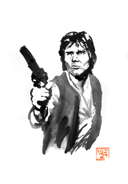 Drawing titled "han solo fires" by Péchane, Original Artwork, Watercolor
