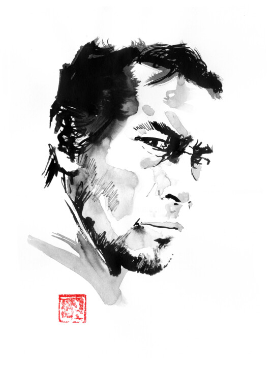 Drawing titled "young mifune" by Péchane, Original Artwork, Watercolor