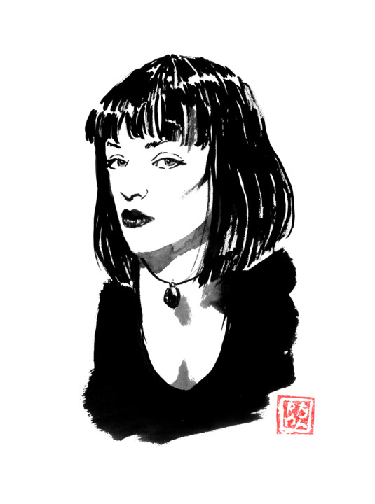 Drawing titled "mia wallace" by Péchane, Original Artwork, Watercolor