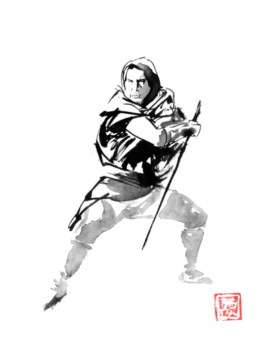 Dibujo titulada "zatoichi ready" por Péchane, Obra de arte original, Acuarela