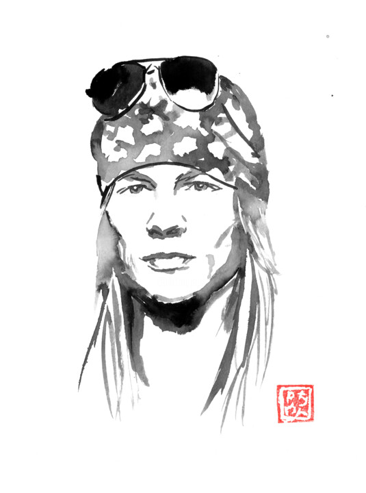 Dibujo titulada "axl rose" por Péchane, Obra de arte original, Acuarela