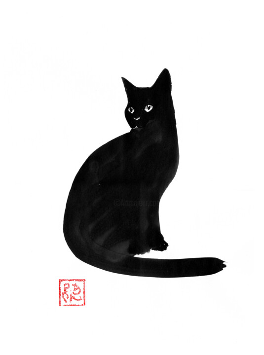 Beau Chat Noir, Drawing by Péchane