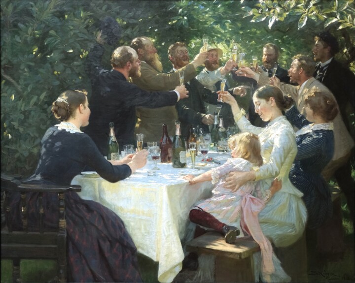 Pittura intitolato "Hip, Hip, Hurrah!" da Peder Severin Krøyer, Opera d'arte originale, Olio