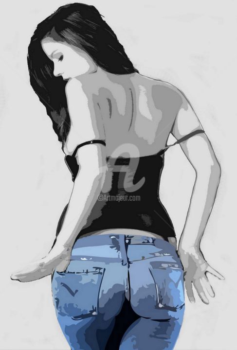 Painting titled "girl-in-jeans.jpg" by Pedja, Original Artwork, Acrylic