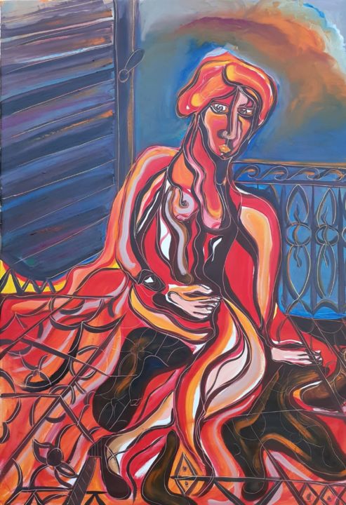 Pittura intitolato "Mujer en el suelo" da Jorge Alejandro Pedrido, Opera d'arte originale, Acrilico