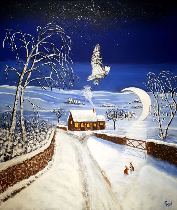 Peinture intitulée "La nuit ou la Lune…" par Pedro Bujeque (Rey), Œuvre d'art originale, Acrylique