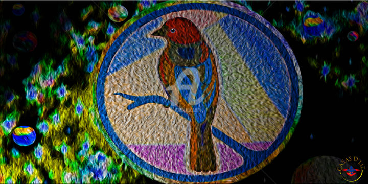 Digital Arts titled "" CUTE RED BIRD "" by Casas  D`Liz, Original Artwork, Digital Painting