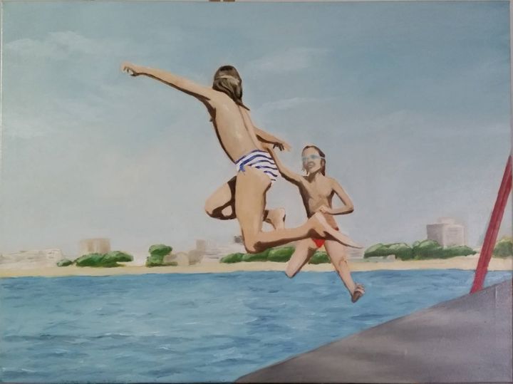 Schilderij getiteld "jump" door Pedro Silva, Origineel Kunstwerk, Olie