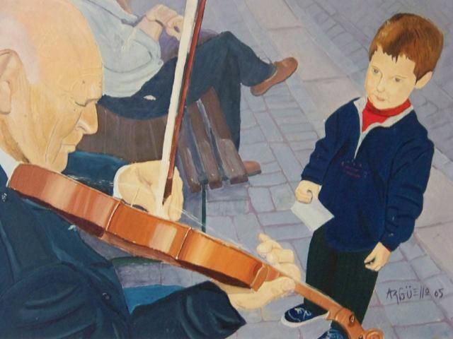 Painting titled "viejo y violin" by Pedro Arguello, Original Artwork