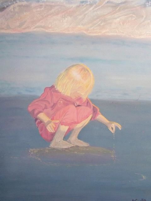 Painting titled "niña en playa" by Pedro Arguello, Original Artwork