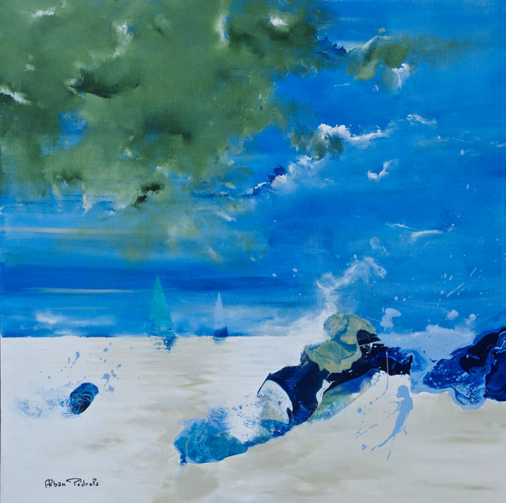제목이 "Errance bleue au pe…"인 미술작품 Pedrola Alban로, 원작, 아크릴 나무 들것 프레임에 장착됨