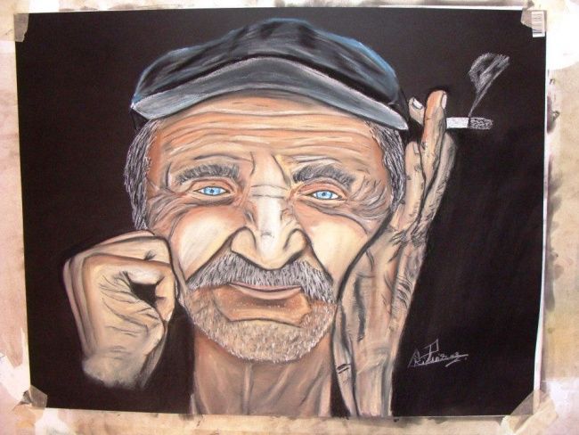 Malerei mit dem Titel "O velho do cigarro" von Pedro Ribeiro, Original-Kunstwerk