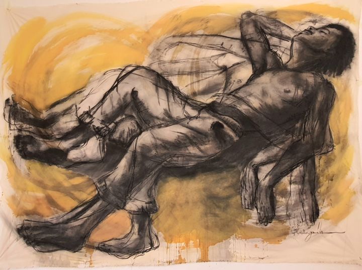 Painting titled "REM" by Pedro Siratz, Original Artwork, Charcoal