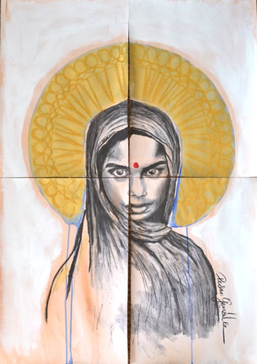 Drawing titled "Orange" by Pedro Siratz, Original Artwork, Charcoal Mounted on Wood Panel