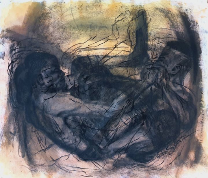 Painting titled "Blood brothers" by Pedro Siratz, Original Artwork, Charcoal