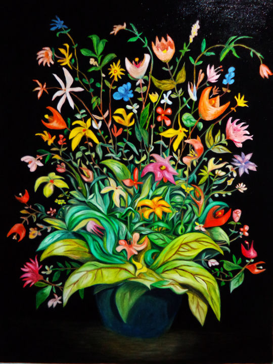 Schilderij getiteld "flores.jpg" door Pedro Tchen, Origineel Kunstwerk