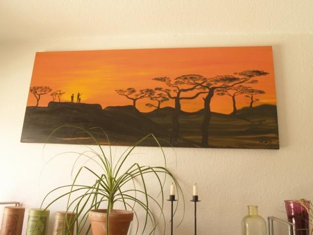 Peinture intitulée "afrikanischer Abend" par Pegasuspaintings, Œuvre d'art originale