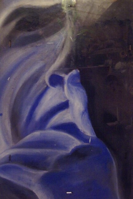 Malerei mit dem Titel "Le humain bleue de…" von Peggy Hamfler, Original-Kunstwerk, Öl