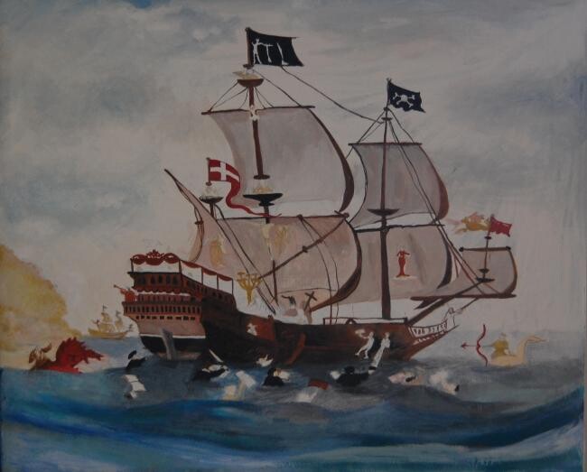 Malerei mit dem Titel "Reproduktion Schiff…" von Peggy Hamfler, Original-Kunstwerk, Öl