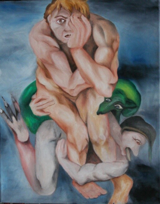 Malerei mit dem Titel "Der Ängstliche (Abs…" von Peggy Hamfler, Original-Kunstwerk