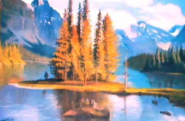 Peinture intitulée "arbres au milieu du…" par Peintrecherabi, Œuvre d'art originale