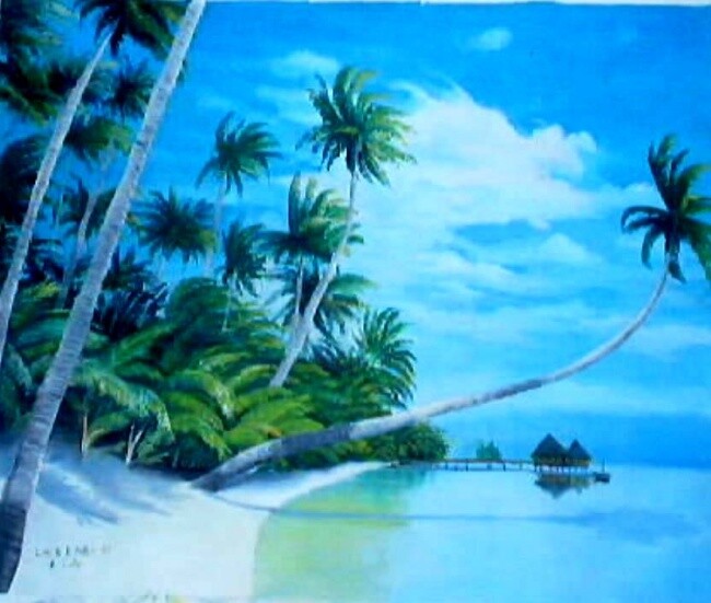 Painting titled "ile désertique" by Peintrecherabi, Original Artwork