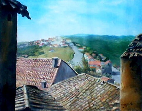 Painting titled "village kabyle" by Peintrecherabi, Original Artwork