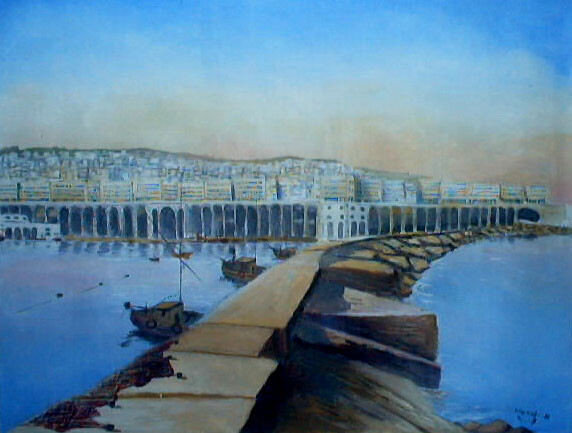 Pintura intitulada "ancien port d'alger" por Peintrecherabi, Obras de arte originais