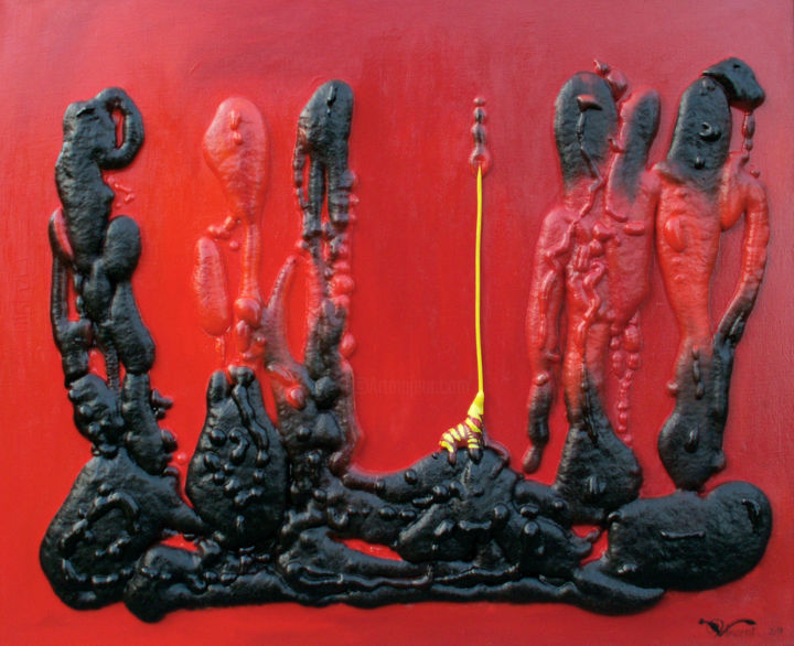 Peinture intitulée ""Rouge et Noir"" par Wilfried Vincent, Œuvre d'art originale, Huile