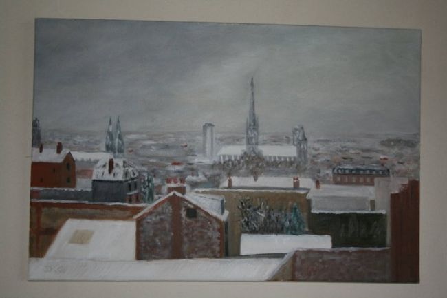 Peinture intitulée "Rouen sous la neige" par Didier Cusson, Œuvre d'art originale