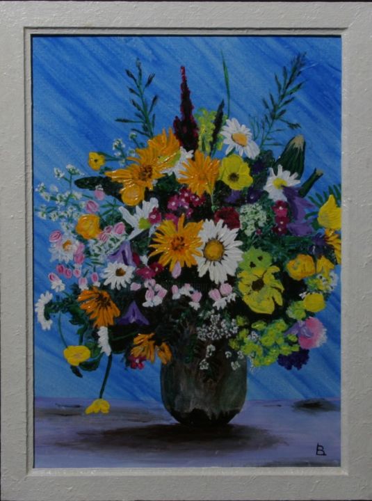 Pintura intitulada "75-rec-bouquet-avec…" por Bernard Ledoyen, Obras de arte originais, Óleo