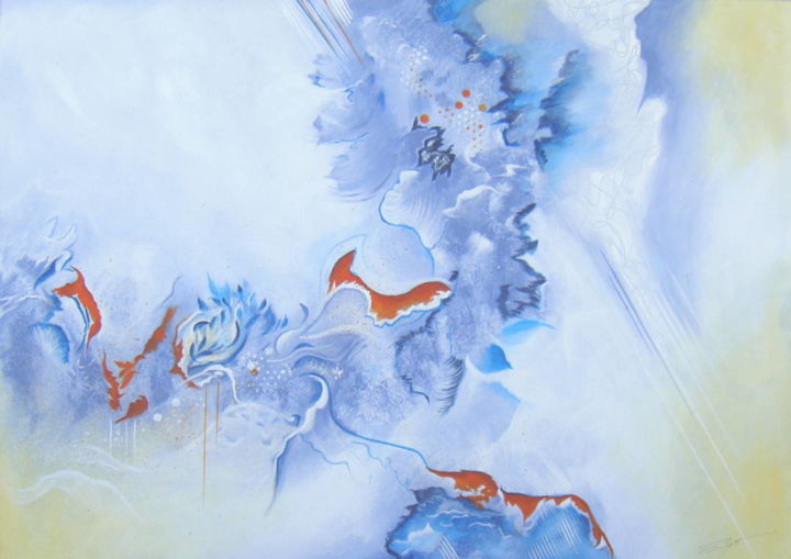 Peinture intitulée "Aube bleue" par Catherine Royer, Œuvre d'art originale, Acrylique