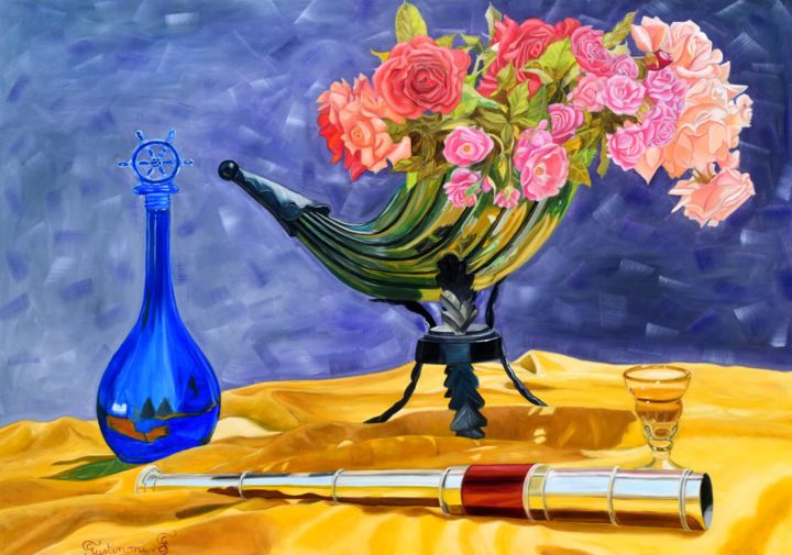 Peinture intitulée "Bouquet de Roses po…" par Peinture Atelier De Lyon, Œuvre d'art originale, Huile