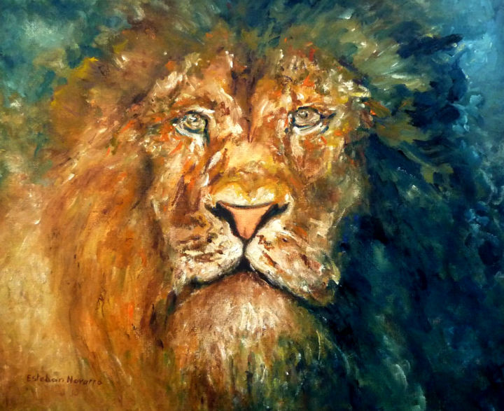 Painting titled "Lion" by Peinture Atelier De Lyon, Original Artwork, Oil