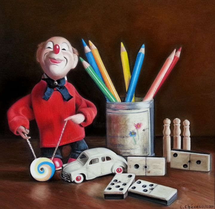Rysunek zatytułowany „Les vieux jouets” autorstwa Cathy Cheneau, Oryginalna praca, Pastel