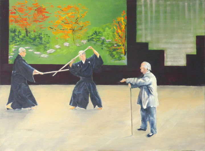 Pittura intitolato "Kendo sous surveill…" da Jade, Opera d'arte originale, Olio