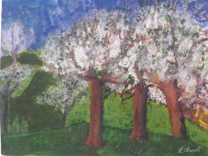 Painting titled "Le printemps des ce…" by Peinture Ojochal, Original Artwork, Watercolor