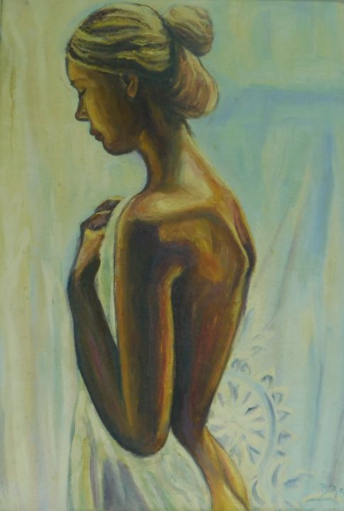 Painting titled "Jeune femme de dos" by Peinture Raffin, Original Artwork, Oil