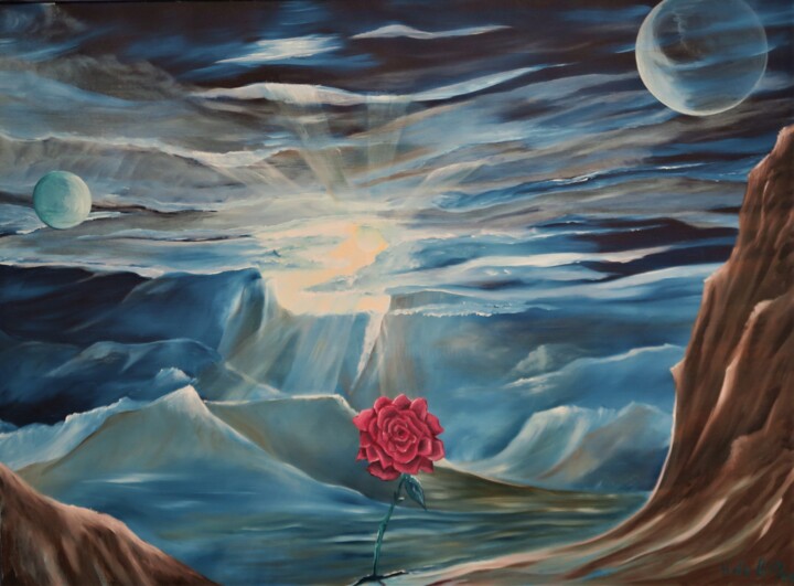 Peinture intitulée "La Rose égarée de H…" par Galerie Peinture  Arts De Lyon, Œuvre d'art originale, Huile Monté sur Châssis…