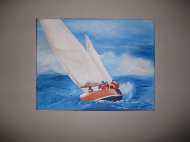 Painting titled "Voilier skipper" by Sabine Vuk, Original Artwork, Oil
