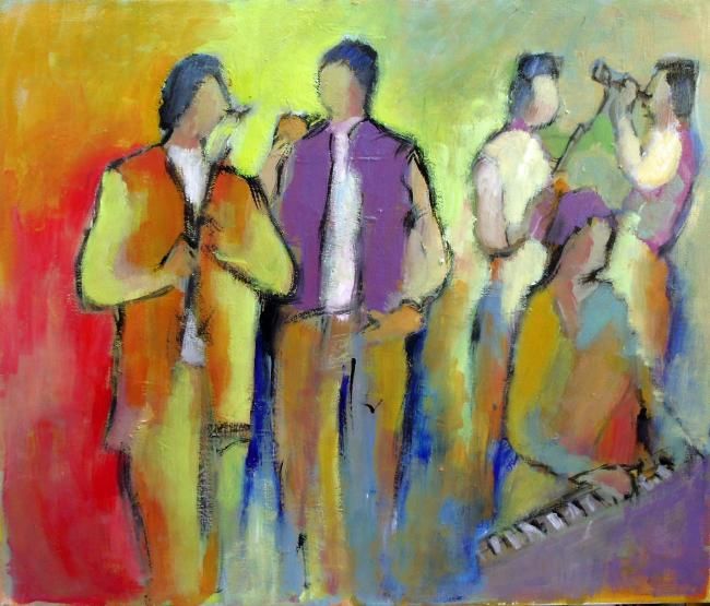 Painting titled "CHANTEUR" by Maxemile, Original Artwork, Oil