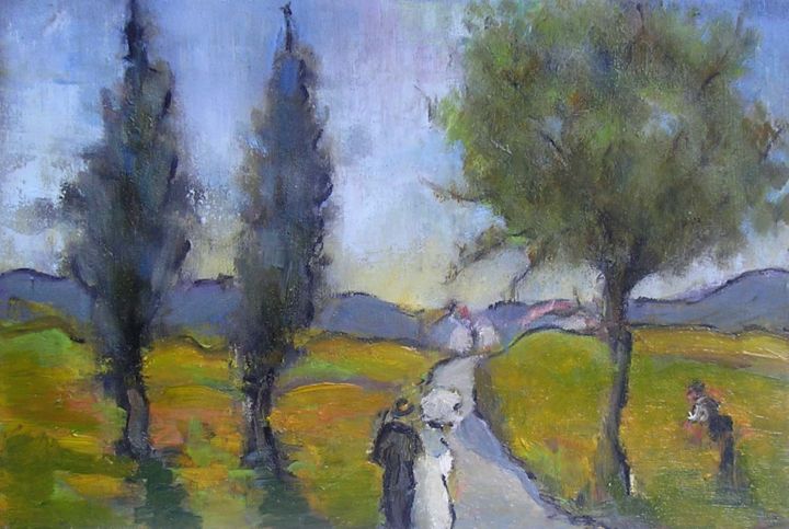 Painting titled "promenade-sentiment…" by Maxemile, Original Artwork, Oil