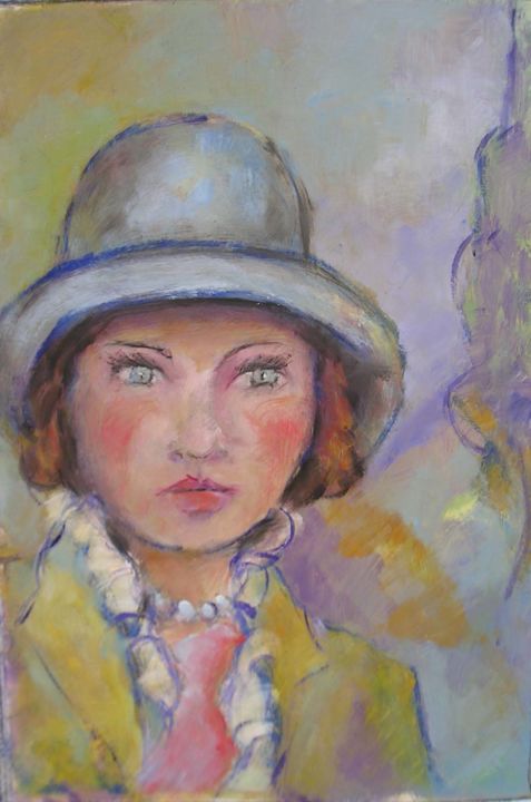 Schilderij getiteld "femme-au-chapeau-cl…" door Maxemile, Origineel Kunstwerk, Olie
