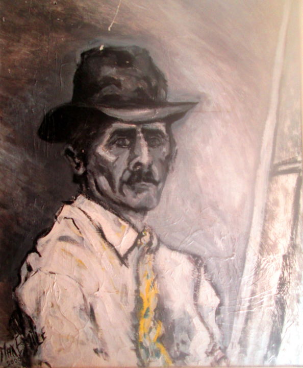 Schilderij getiteld "autoportrait-au-cha…" door Maxemile, Origineel Kunstwerk, Acryl