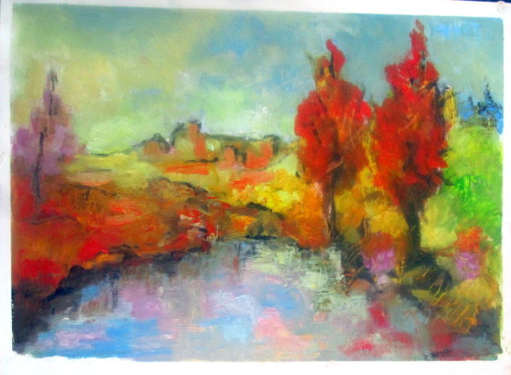 Painting titled "arbres-rouges.jpg" by Maxemile, Original Artwork, Oil