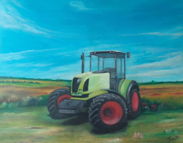 Peinture intitulée "Tracteur" par Sabine, Œuvre d'art originale