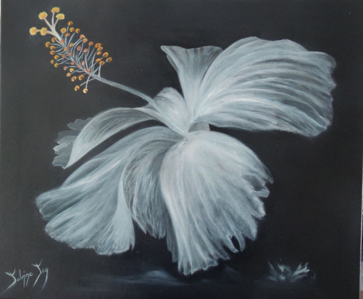 Peinture intitulée "L 'hibiscus" par Sabine, Œuvre d'art originale