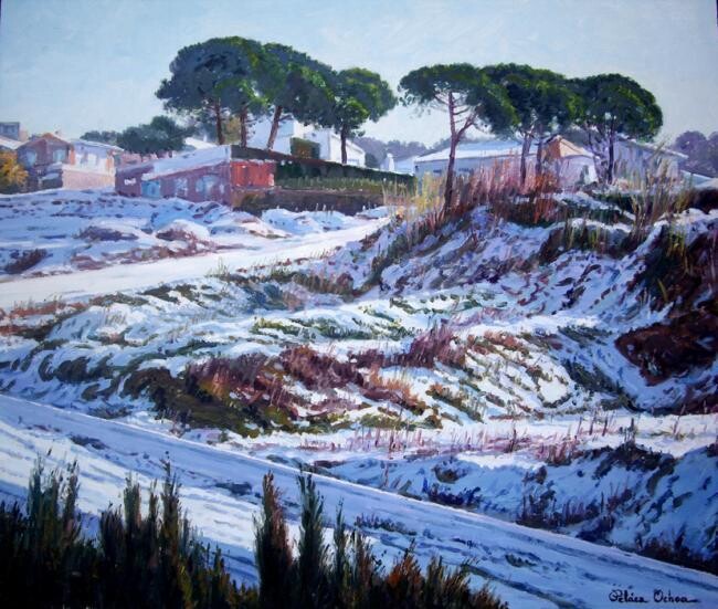 Painting titled "Nieve en Pinemar" by Peláez Ochoa, Original Artwork