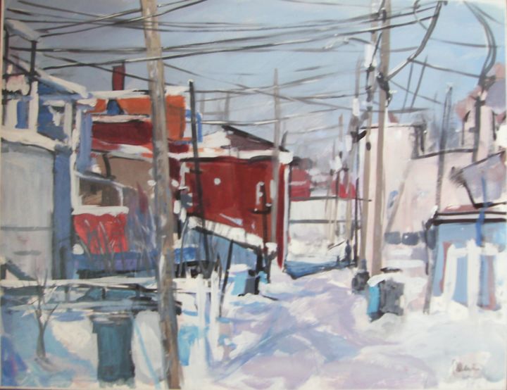 Pittura intitolato "Ruelle en hiver" da Luc Pellerin, Opera d'arte originale, Olio